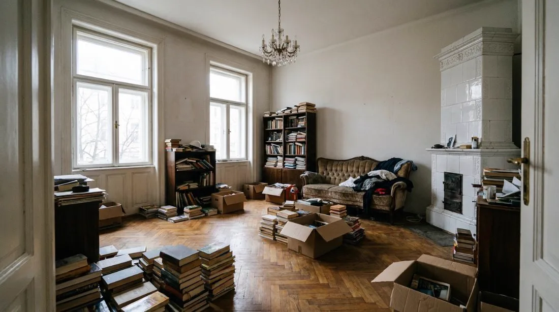 Wiener Altbauwohnung vor der Räumung mit Möbeln und Kartons